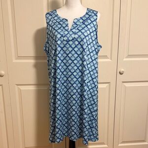 NWT, Stella Parker, Sleeveless Blue shell Print Shift Dress, size XL